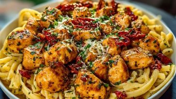 Tuscan Garlic Chicken Bites & Sun-Dried Tomato Cajun Alfredo Pasta