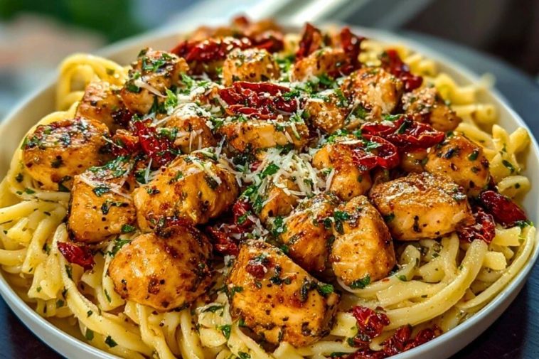 Tuscan Garlic Chicken Bites & Sun-Dried Tomato Cajun Alfredo Pasta