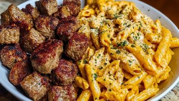 Ultimate Cajun Steak Tips Recipe with Cheesy Penne Parmesan Sauce
