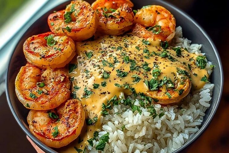 Ultimate Creamy Garlic Butter Shrimp Bowl Recipe with Herb Rice 1