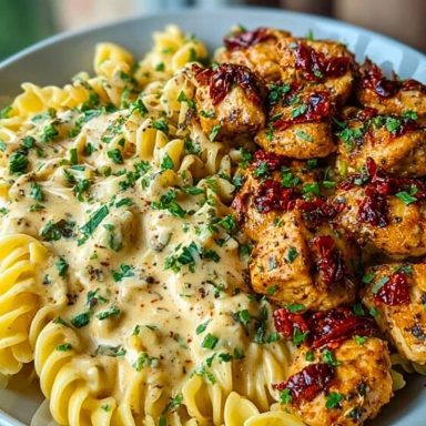 Ultimate Tuscan Garlic Chicken Bites Recipe with Sun-Dried Tomato Cajun Alfredo Pasta