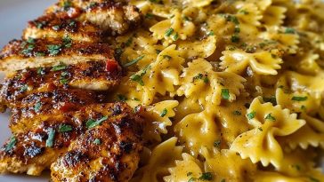 Bowtie Pasta with Creamy Cajun Chicken and Mozzarella Cheese Sauce