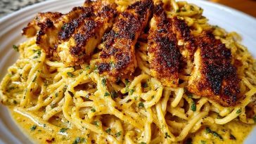 Cajun Chicken Spaghetti in Creamy Garlic Mozzarella Sauce