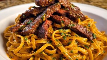 Cajun Garlic Butter Linguine with Tender Beef Strips
