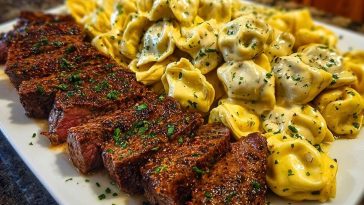 Cajun Garlic Butter Steak with Cheesy Alfredo Tortellini