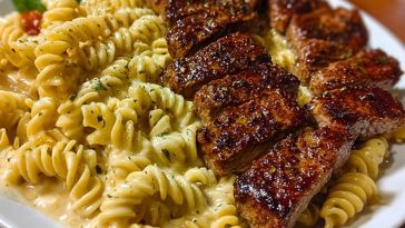 Cheesy Cajun Steak Pasta with Garlic Parmesan Sauce
