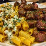 Cheesy Garlic Butter Steak with Rigatoni in Four-Cheese Sauce
