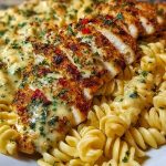 Cheesy Twisted Pasta with Creamy Garlic Parmesan Chicken