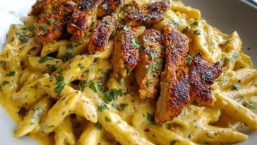Creamy Cajun Chicken Penne Pasta with Garlic Mozzarella Sauce