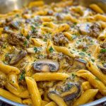 Creamy Velveeta Beef Stroganoff and Penne Pasta
