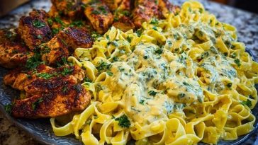 Creamy Velveeta Chicken Fettuccine with Garlic Cheese Sauce