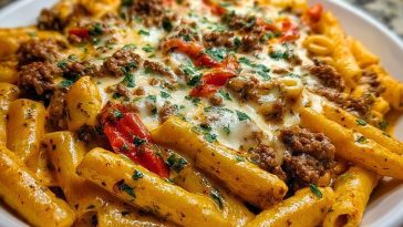Creamy Velveeta Penne Pasta with Cajun Beef Alfredo Sauce