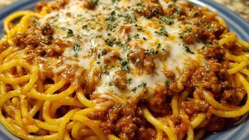 Creamy Velveeta Spaghetti with Italian Beef Marinara