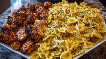 Easy Creamy Velveeta Chicken Bowtie Pasta with Garlic Mozzarella Sauce