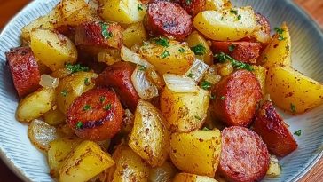 Fried Potatoes with Onions and Smoked Polish Sausage
