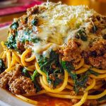 Garlic Butter Spaghetti with Cheesy Italian Sausage and Spinach