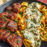 Garlic Steak & Cheese-Filled Tortellini Skillet