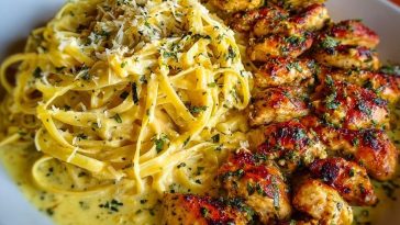 Golden Garlic Butter Chicken with Creamy Parmesan Linguine