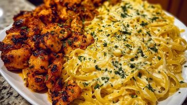 Lemon Garlic Butter Chicken Bites with Savory Parmesan Linguineillet