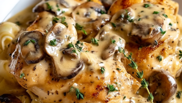 Savory Chicken in a Creamy Asiago Mushroom Sauce