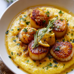 Scallops with Herb Brown Butter over Creamy Polenta