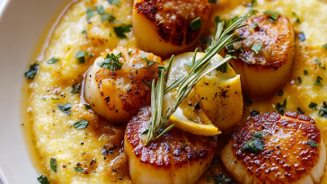 Scallops with Herb Brown Butter over Creamy Polenta