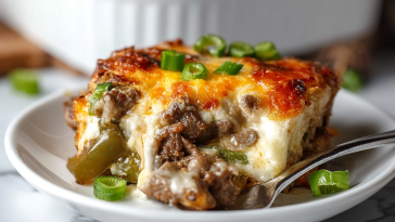 High Protein Low Carb Philly Cheesesteak Casserole