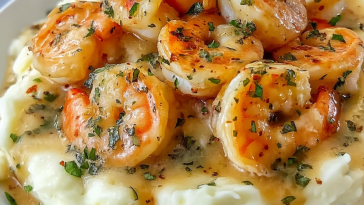 Creamy Garlic Shrimp Over Mashed Potatoes