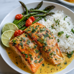 One-Pan Coconut Curry Salmon with Garlic Butter