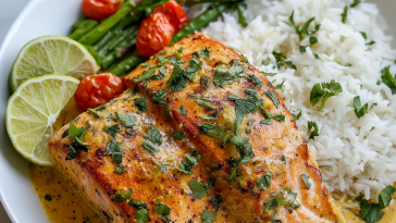 One-Pan Coconut Curry Salmon with Garlic Butter