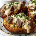 Steak-Stuffed Baked Potatoes with Parmesan Cream Sauce