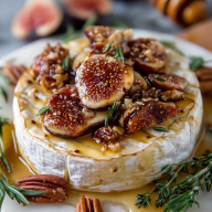 Warm Baked Brie Topped with Figs and Pecans
