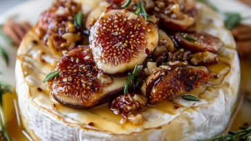Warm Baked Brie Topped with Figs and Pecans
