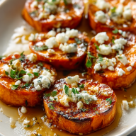Roasted Sweet Potato Rounds with Honey & Feta