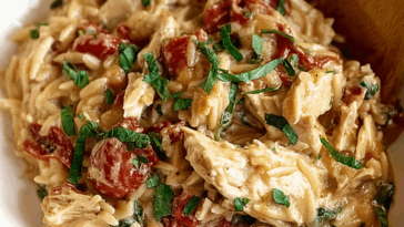 Classic Crockpot Tuscan Chicken Orzo