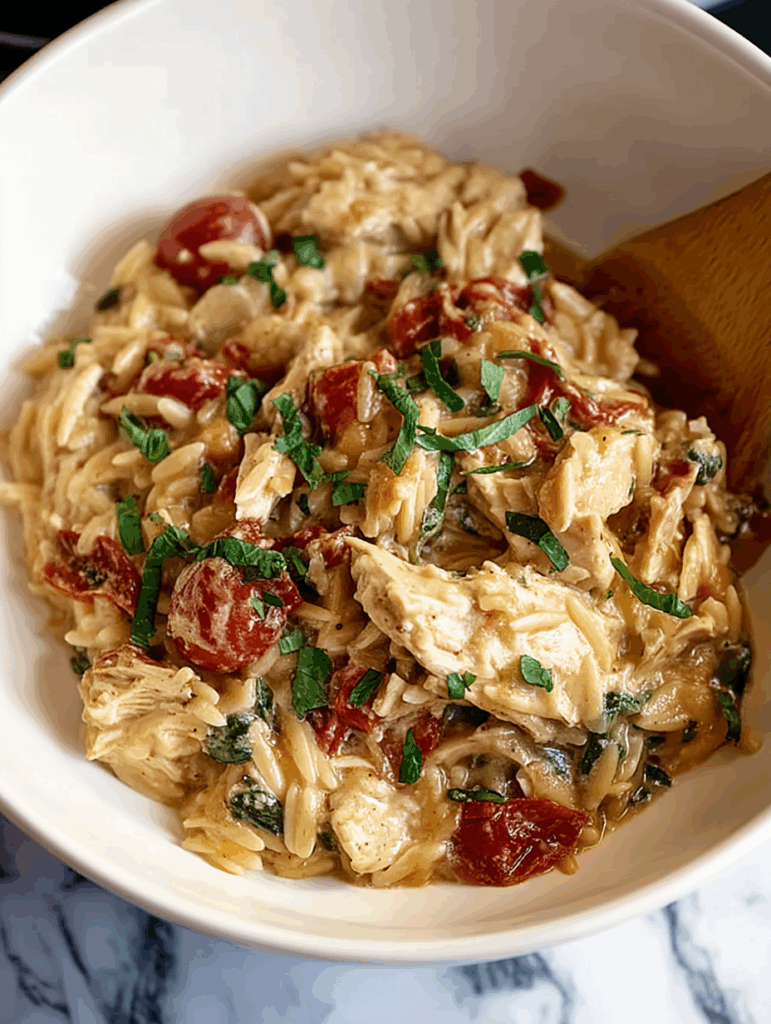 Classic Crockpot Tuscan Chicken Orzo